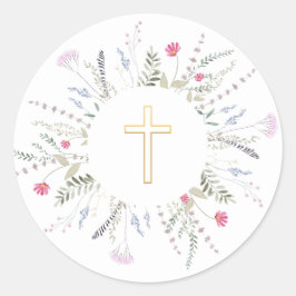 Eerste Heilige Communie wilde bloemen lijst Ronde Sticker