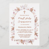 Eerste Heilige Communie wilde bloemen zilver Folie Uitnodiging (Voorkant)