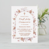 Eerste Heilige Communie wilde bloemen zilver Folie Uitnodiging (Staand Voorkant)