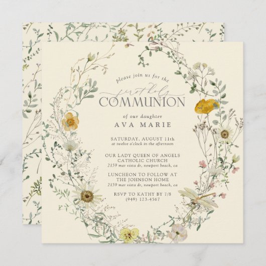 Eerste Heilige Communie Wildflower Zomer Herfst Kaart (Voorkant / Achterkant)