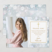 Eerste Heilige Communie Winter Sneeuwvlokken Foto Bedankkaart (Voorkant / Achterkant)