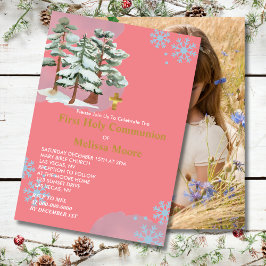 Eerste Heilige Communie Winter Woud Sneeuwvlok Fot Kaart