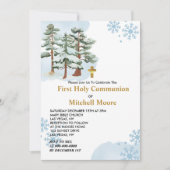 Eerste Heilige Communie Winter Woud Sneeuwvlok Kaart (Voorkant)