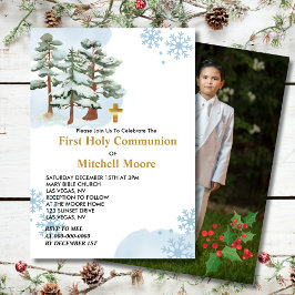 Eerste Heilige Communie Winter Woud Sneeuwvlok Kaart