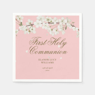 Eerste Heilige Communie Witte bloesem Floral Pink Servet