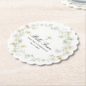 Eerste Heilige Communie Witte Daisy Bloemen Custom Kartonnen Onderzetters (Gekanteld)