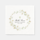 Eerste Heilige Communie Witte Daisy Bloemen Custom Servet (Voorkant)