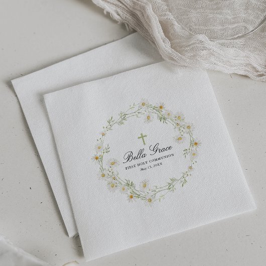 Eerste Heilige Communie Witte Daisy Bloemen Custom Servet
