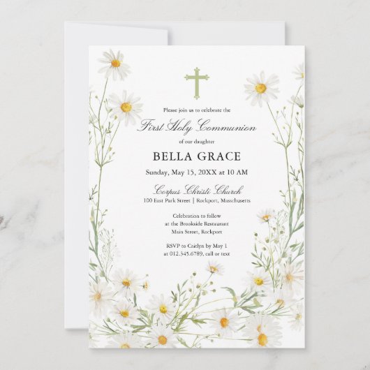 Eerste Heilige Communie Witte Daisy Bloemen Kaart (Voorkant)