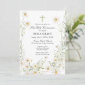 Eerste Heilige Communie Witte Daisy Bloemen Kaart (Staand voorkant)