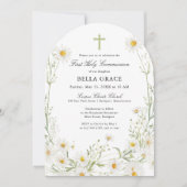 Eerste Heilige Communie Witte Daisy Bloemenboog Kaart (Voorkant)