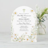 Eerste Heilige Communie Witte Daisy Bloemenboog Kaart (Staand voorkant)