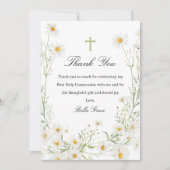 Eerste Heilige Communie Witte Daisy Bloemenkruis Bedankkaart (Voorkant)