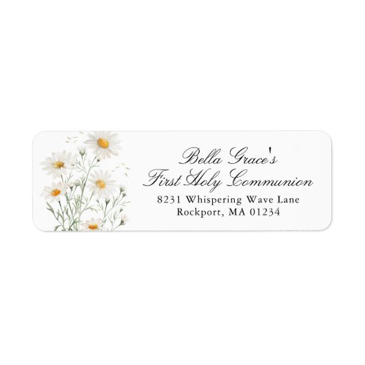 Eerste Heilige Communie Witte Daisy Terugkeer Adre Etiket (Voorkant)