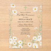 Eerste Heilige Communie Witte Madelief Bloemen Acryl Uitnodigingen (Voorkant)