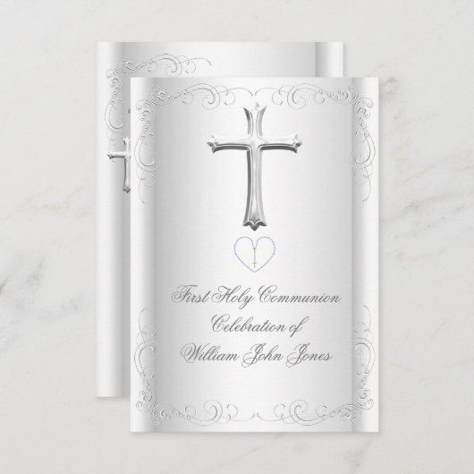 Eerste Heilige Communie Witte zilver Neutraal meis Kaart (Voorkant / Achterkant)