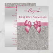 Eerste Heilige Communie Zilveren Joden, Bow & Diam Kaart (Voorkant / Achterkant)