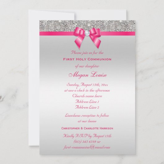 Eerste Heilige Communie Zilveren juwelen, Hot-roze Kaart (Achterkant)