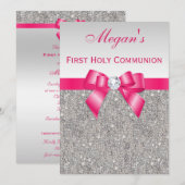 Eerste Heilige Communie Zilveren juwelen, Hot-roze Kaart (Voorkant / Achterkant)