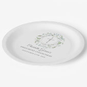 Eerste Heilige Communie Zilveren Kruis Groene Blad Papieren Bordje (Gekanteld)