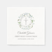 Eerste Heilige Communie Zilveren Kruis Groene Blad Servet (Voorkant)