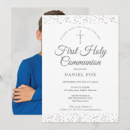 Eerste Heilige Communie Zilveren Sterrenstof Foto Save The Date