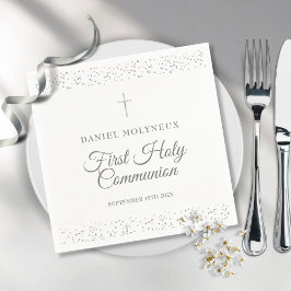 Eerste Heilige Communie Zilveren Sterrenstof Kruis Servet