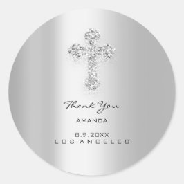 Eerste Heilige Communie Zilvergrijs Christelijk Kr Ronde Sticker