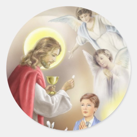 Eerste Heilige Communiejongen Ronde Sticker (Voorkant)