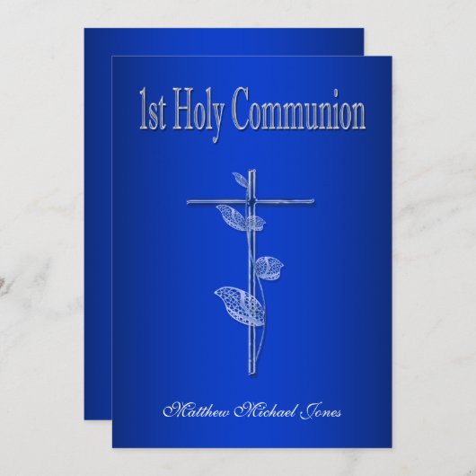 Eerste heilige communiqué blauw wit kaart (Voorkant / Achterkant)