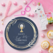 Eerste Heilige communiqué: blauwe bladreuzel en bl Papieren Bordje (Feest)