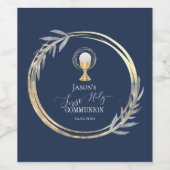 Eerste Heilige communiqué: blauwe bladreuzel en bl Wijn Etiket (Enkel label)