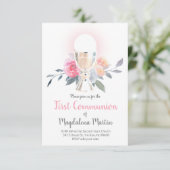 Eerste heilige communiqué-chalice Host floral deco Kaart (Staand voorkant)