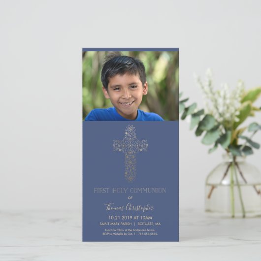 Eerste Heilige Communische Fotokaart, Aangepaste U (Staand voorkant)