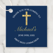 Eerste Heilige Communist Gold Cross Blue Bedankjes Labels (Voorkant)