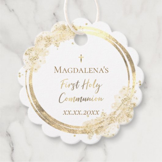 Eerste Heilige Communistische faux glitter Favor T Bedankjes Labels (Voorkant)