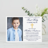 Eerste Heilige Communistische Foto Navy Blue Gold  Kaart (Staand voorkant)