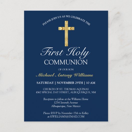 Eerste Heilige Communistische Gouden Blauwe Uitnod Uitnodiging Briefkaart (Voorkant)