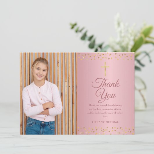 Eerste Heilige Communistische Roos Gold Hearts Bedankkaart (Staand voorkant)