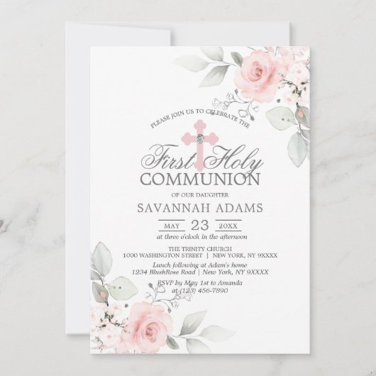 Eerste Heilige Communistische Waterverf Roze Rozen Kaart (Voorkant)