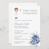 Eerste Heilige Jongen Communie Uitnodiging (Voorkant / Achterkant)