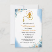 Eerste heilige waterverf blauwe bloem kaart (Voorkant)