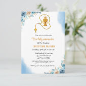 Eerste heilige waterverf blauwe bloem kaart (Staand voorkant)