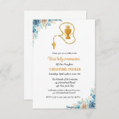 Eerste heilige waterverf blauwe bloem kaart (Voorkant / Achterkant)