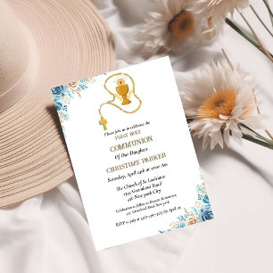 Eerste heilige waterverf blauwe bloem kaart