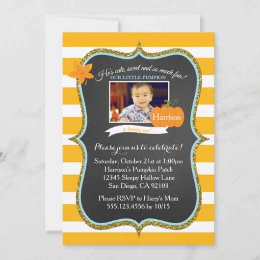 Eerste Herfst Little Pumpkin Birthday Invitation Kaart (Voorkant)