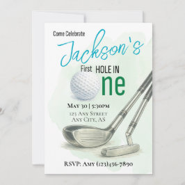 Eerste Hole in One Golf 1e Verjaardagsuitnodiging Kaart