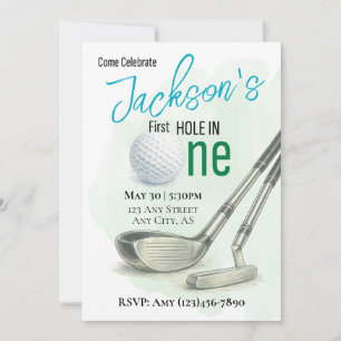 Eerste Hole in One Golf 1e Verjaardagsuitnodiging Kaart