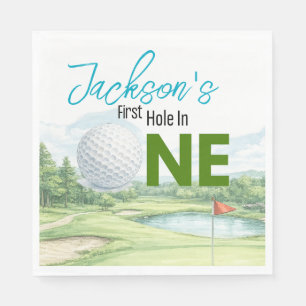 Eerste Hole-in-One Golf Verjaardagsfeestje Papiere Servet