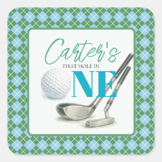 Eerste Hole-in-One Golf Verjaardagssticker Vierkante Sticker